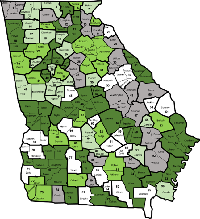 Map of Georgia Primary Care Service Areas